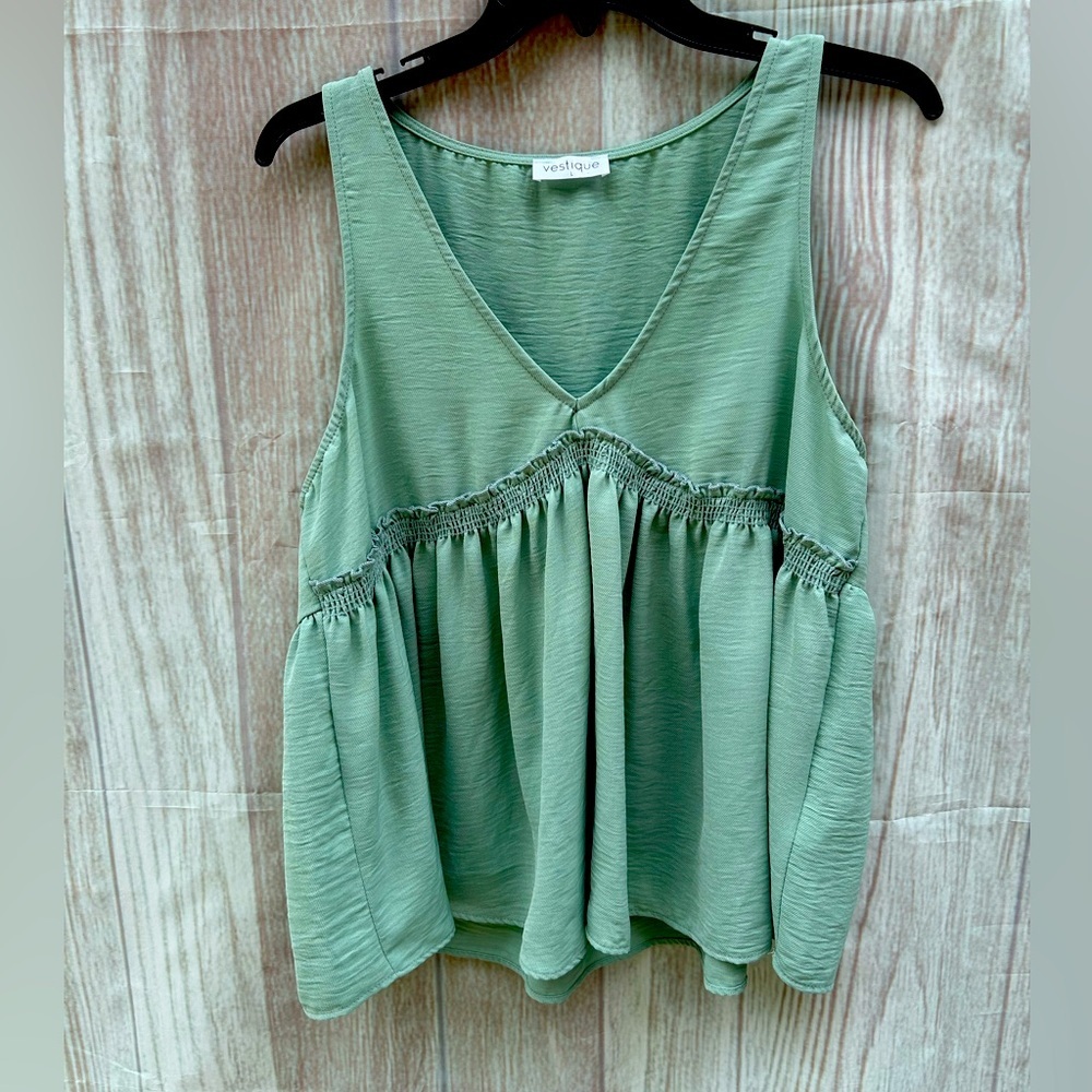 Vestique size L babydoll peplum swing stretch sleeveless tank top blouse